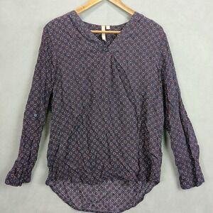 Brina & Em Blouse Top Womens Large‎ Multicolor Floral V Neck High Low Hem Casual